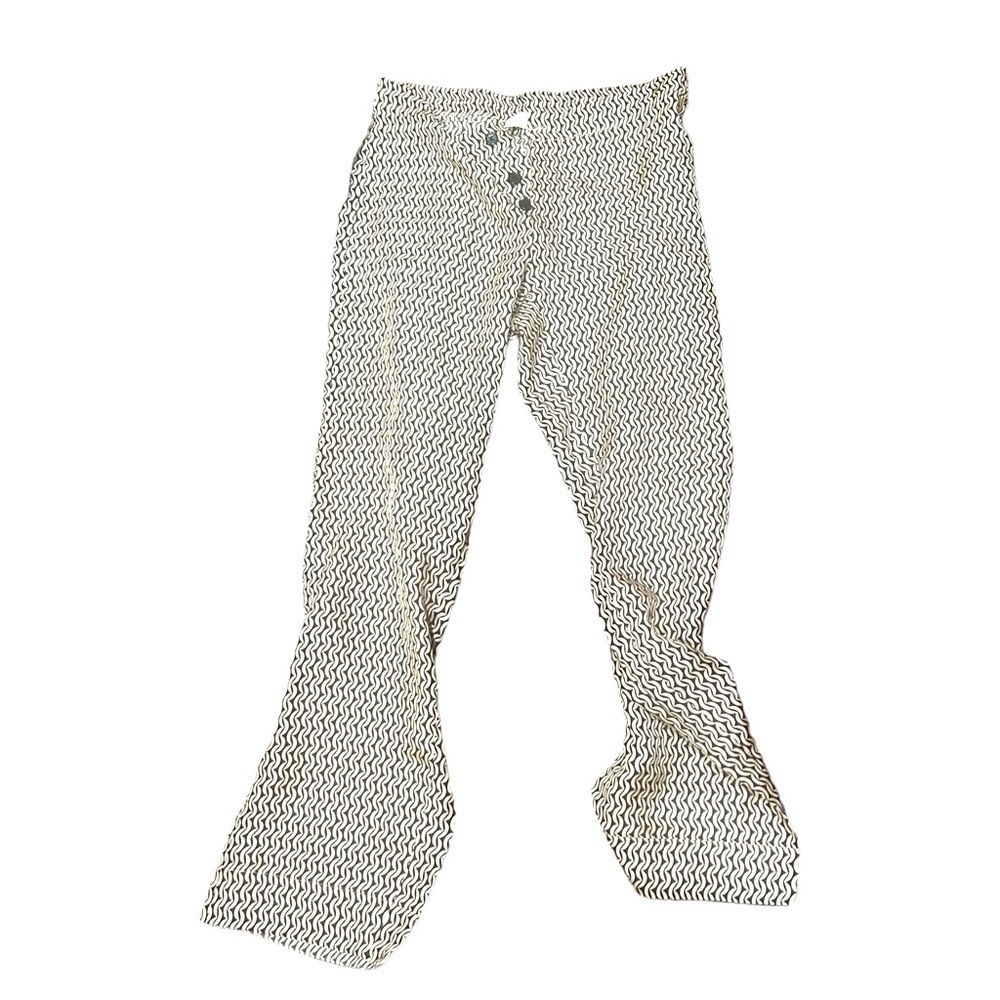 Asceno Women's Beige Antibes Cropped Printed Silk Pajama Pants size Small